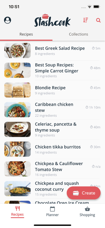 stashing recipe on the mobile app